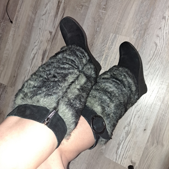 Size 7 Colin Stewart fur black wedge zip up boots - Picture 3 of 4